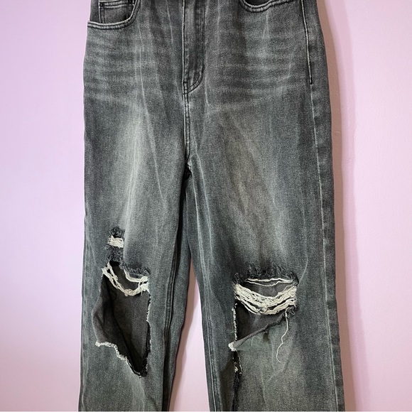 PacSun 90s Boyfriend Black Distressed Denim Straight Leg Jean Pants Size 28 - Picture 12 of 13